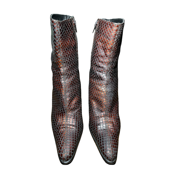 Sacha London Boots Womens Size 8 Burgundy Snake Print Ankle Side Zip Block Heel - Picture 5 of 12